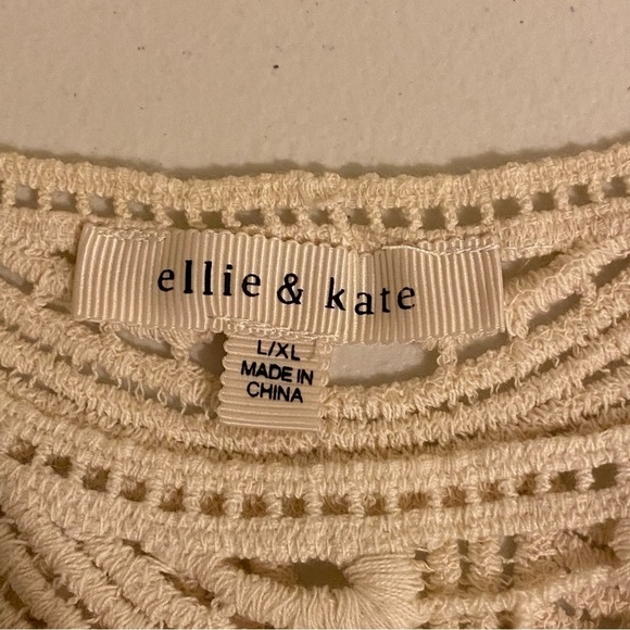 Ellie & Kate L Crocheted See-Through Cover Up Beige Sleeveless Top Tassel Hem - Picture 2 of 9